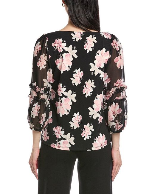Anne Klein Black Ruffle Puff Sleeve Top