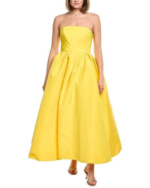 Carolina Herrera Yellow Solid Silk Midi Dress