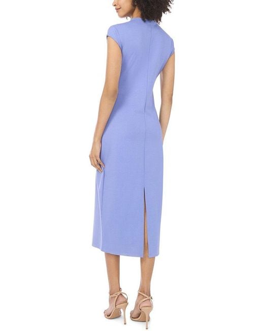 Vince Camuto Blue Mock Neck Drop Shoulder Midi Dress