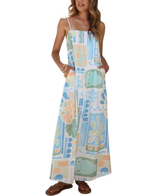 AMINA GLAM Blue Printed Maxi Dress