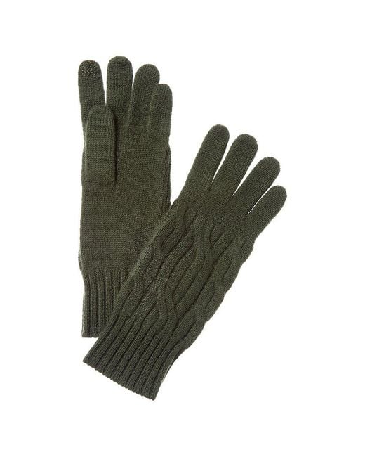 Hannah Rose Green Wide Cable Cashmere Gloves