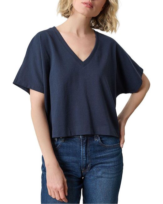 Lilla P Blue Easy Fit Short Sleeve V-Neck Dolman Shirt