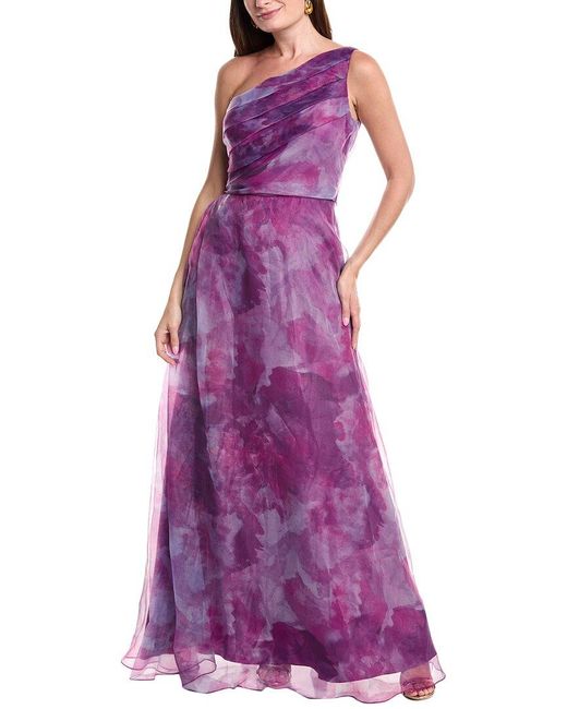 Rene Ruiz Purple One-Shoulder Organza Gown