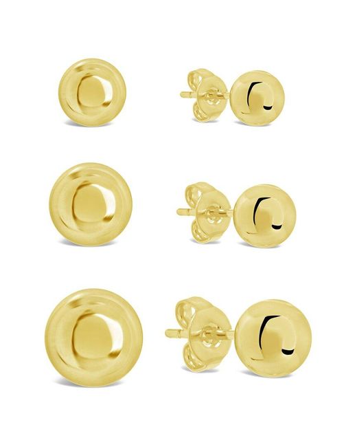 Sterling Forever Metallic 14K Plated Set Of 3 Polished Sphere Stud Earrings