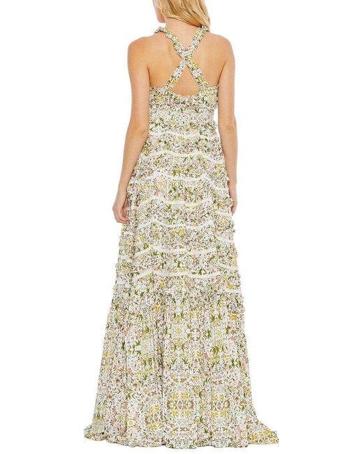 Mac Duggal White Floral Ruffle A-Line Gown