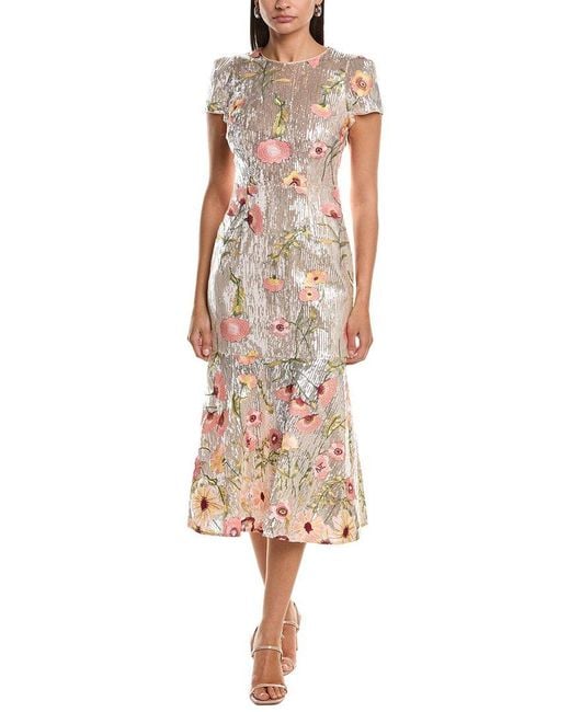 MILLY Gray Tahlia Floral Sequins Embroidery Dress