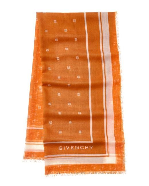 Givenchy Orange 4G Logo Blended Silk & Cashmere Scarf