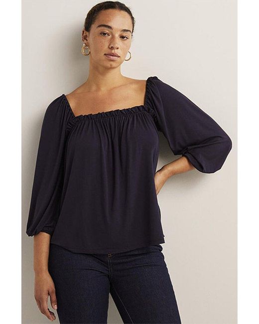 Boden Blue Square Neck Swing Jersey Top