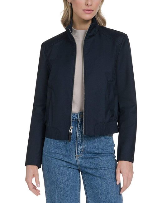 Cole Haan Blue Pin Stripe Rain Bomber Jacket