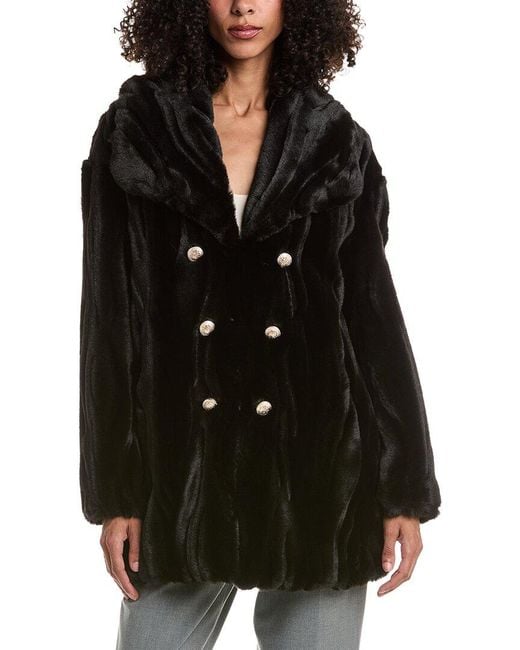 Joseph Ribkoff Black Faux Fur Textured Coat