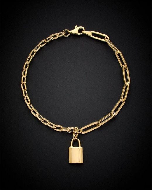 Italian Gold Black 14k Padlock Charm Bracelet