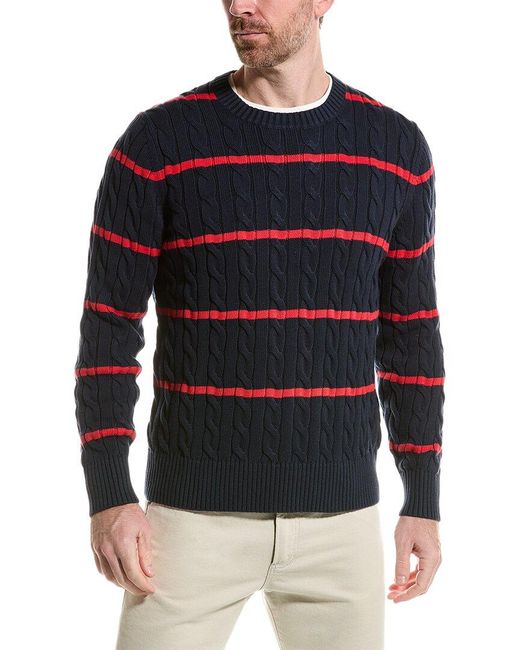 Brooks Brothers Blue Thin Stripe Crewneck Sweater for men