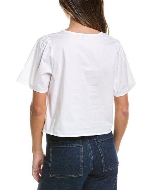 Cece White V Neck Embroidered Buttoned Top