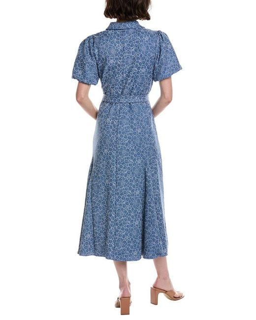 Cece Blue Daisy Chambray Button Front Maxi Dress