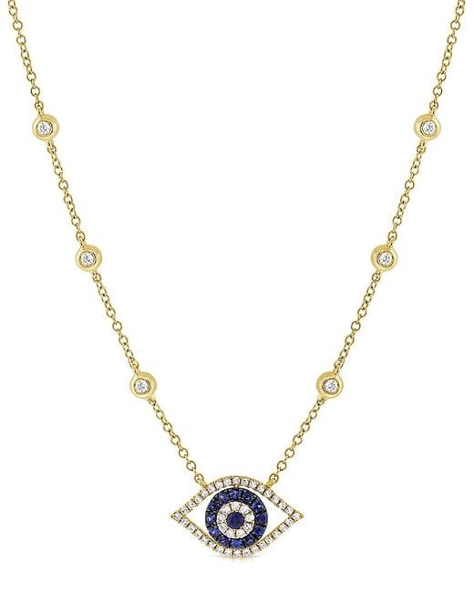 Sabrina Designs Metallic 14K 0.39 Ct. Tw. Diamond & Sapphire Layered Evil Eye Necklace
