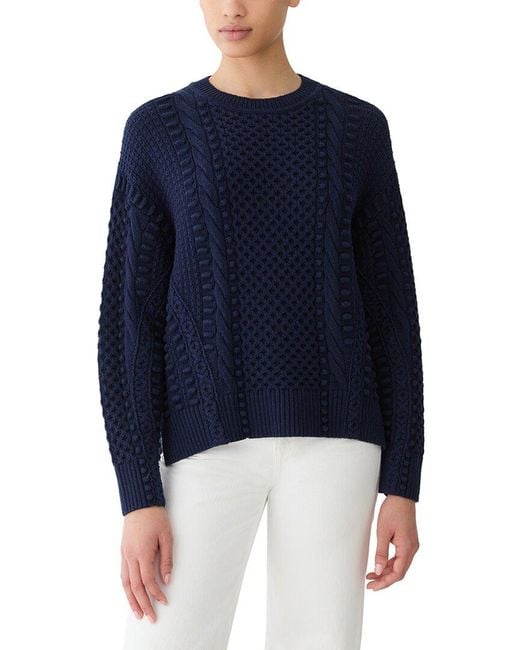 Lafayette 148 New York Blue Mixed Stitch Crewneck Sweater