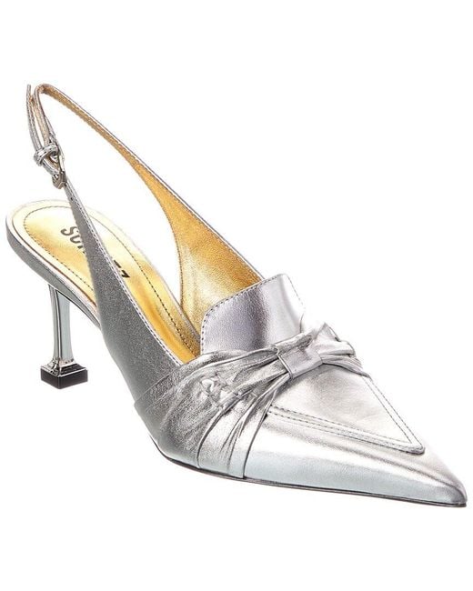 SCHUTZ SHOES White Fiorella Metallic Leather Sandal