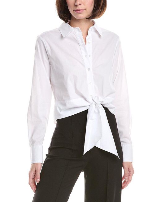 Kenneth Cole White Tie Waist Poplin Shirt