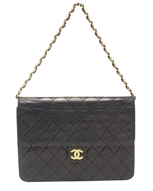 Chanel Black Quilted Leather Cc Square Double Flap Shoulder Bag (Authentic Pre-Owned)