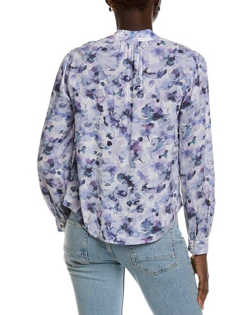 Bella Dahl Blue Shirred Button Up Blouse