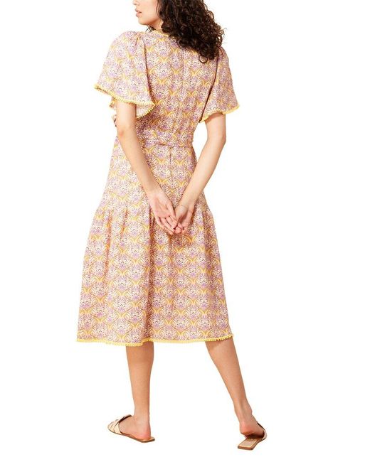 Hale Bob Natural V-neck Linen Midi Dress