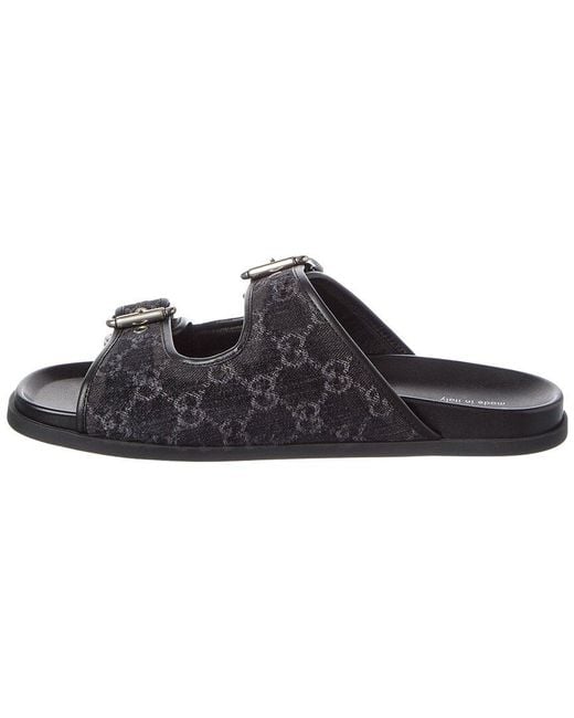 Gucci Black Logo Leather & Canvas Sandal for men