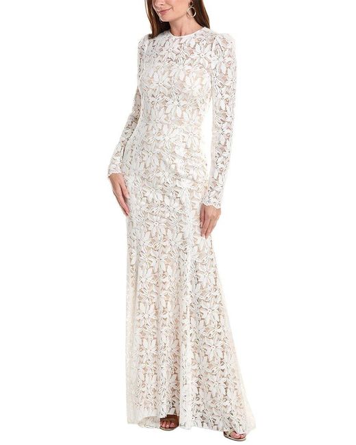 Oscar de la Renta White Gardenia Lace Open Back Silk-Lined Gown