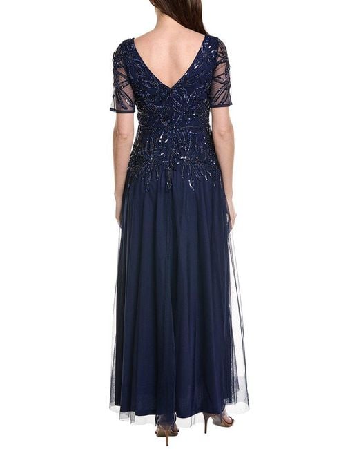 Adrianna Papell Blue Beaded Mesh Gown