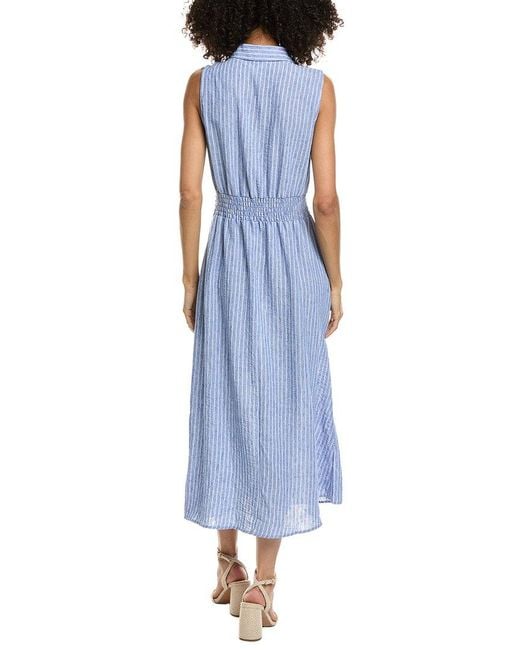 Max Studio Blue Sleeveless Pleat Front Collard Midi Dress
