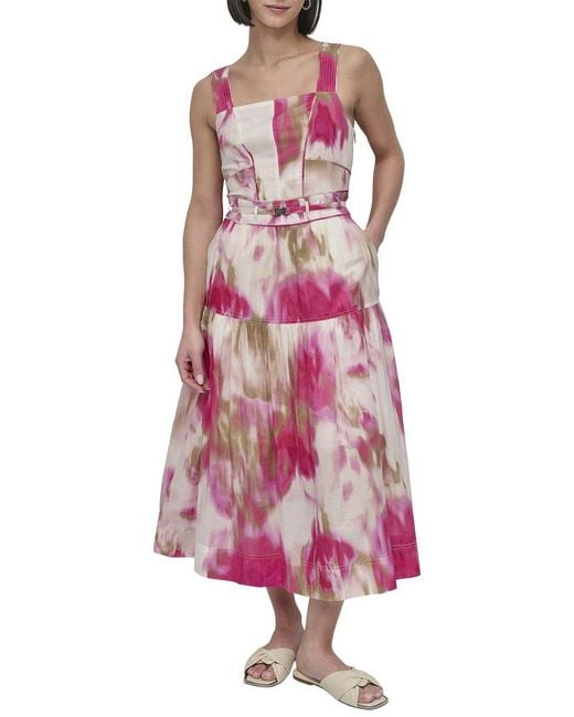 DKNY Pink Straight Neck Midi Dress