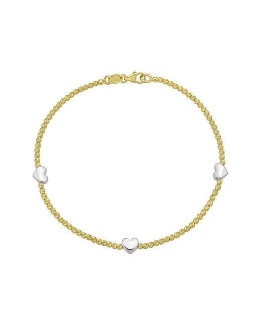 Italian Gold Metallic 14K Heart Station Bead Bracelet