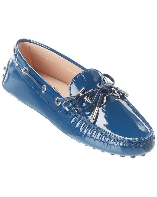 tods blue leather loafers
