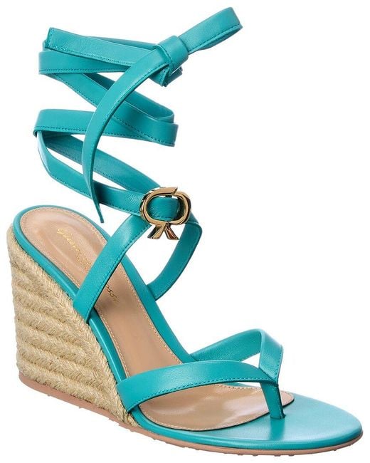 Gianvito Rossi Black Ribbon Beachclub 85 Leather Wedge Sandal