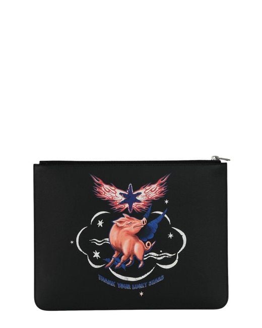 Givenchy Black Zodiac Pig Graphic Leather Pouch for men