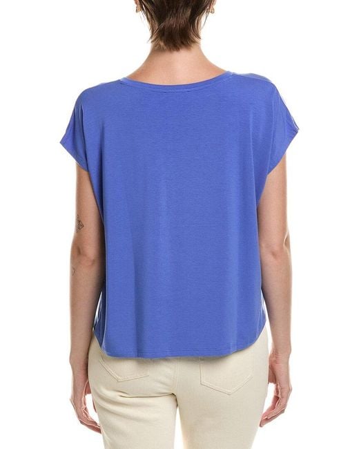Eileen Fisher Blue V-Neck Square Top