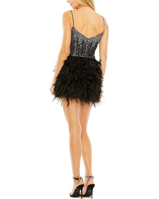Mac Duggal Black Sleeveless Sequin Dress With Feather Skirt