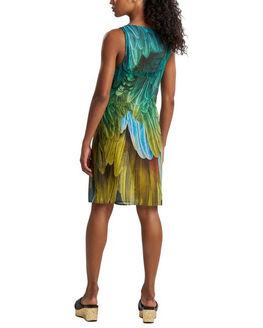 Natori Green Paradise Printed Mesh Mini Dress