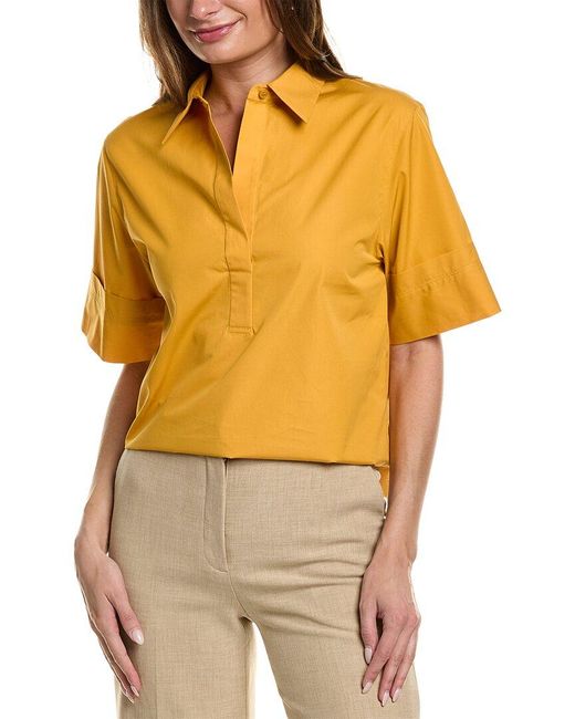Lafayette 148 New York Yellow Half Placket Camp Shirt