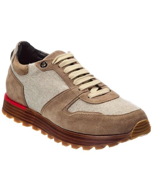 Isaia Brown Flannel & Suede Sneaker for men