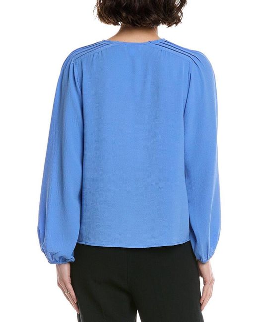 Cece Blue V-Neck Pintuck Blouse