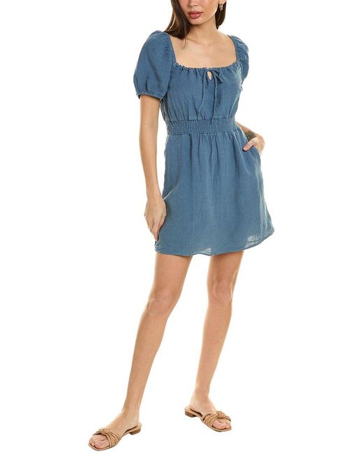 Bella Dahl Blue Puff Sleeve Linen Dress