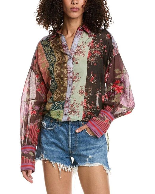 Free People Red Flower Patch Top