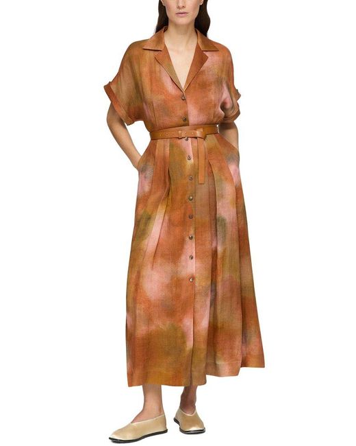 Lafayette 148 New York Brown Notch Lapel Shirtdress
