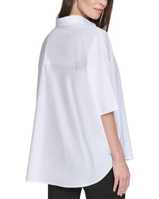 Halston Heritage White Short Sleeve Button Down Blouse