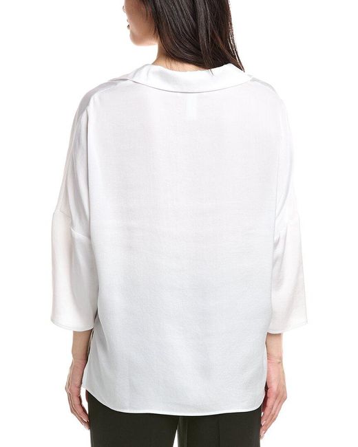 Joseph Ribkoff White V-Neck Brooch Top