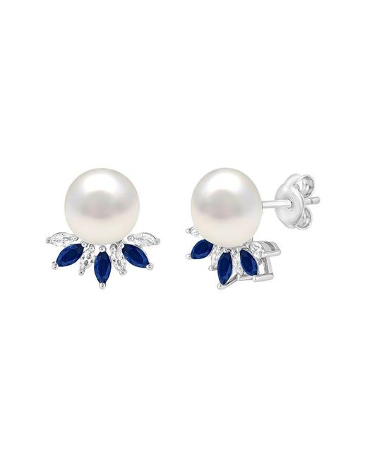 Lab Grown Gemstones Blue Lab-Grown Pearl & 9Mm Pearl Stud Earrings