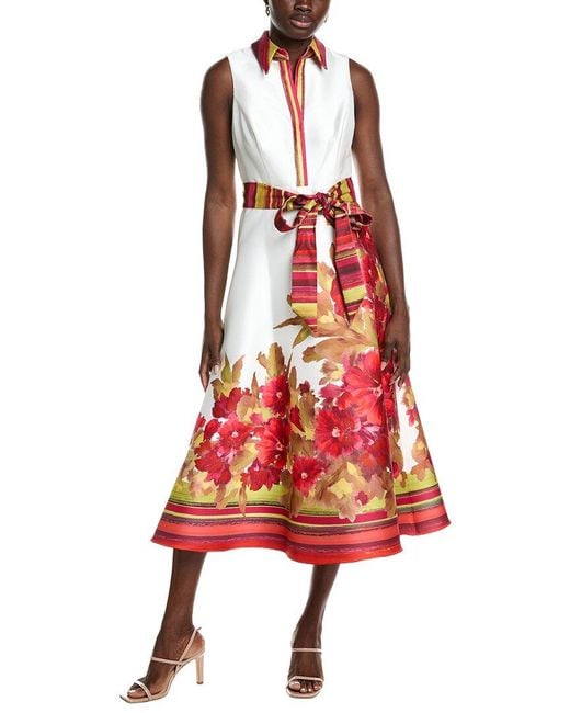Badgley Mischka Red Boarder Floral Cocktail Dress