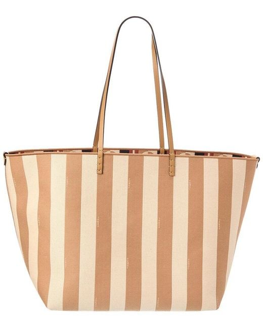 Fendi White Roll Large Canvas & Leather Tote