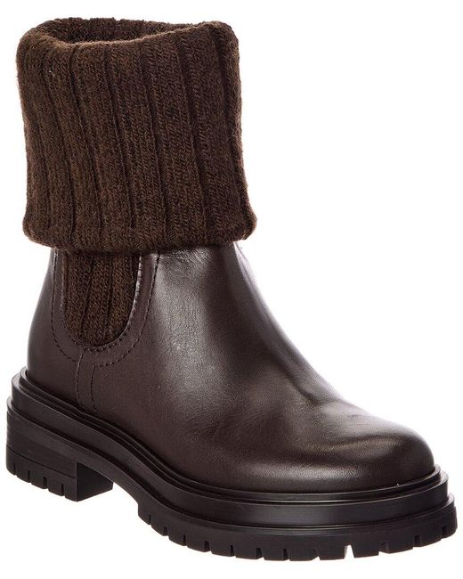 Gianvito Rossi Brown Tenney 20 Knit & Leather Boot