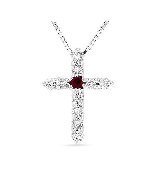 Diana M White Fine Jewelry 14k 0.18 Ct. Tw. Diamond & Ruby Cross Pendant Necklace